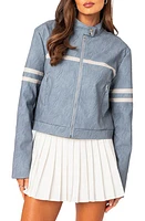 EDIKTED Rockstar Oversize Faux Leather Jacket Blue at Nordstrom,