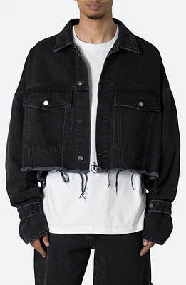 mnml Oversized Fray Hem Crop Denim Jacket Washed Black at Nordstrom,