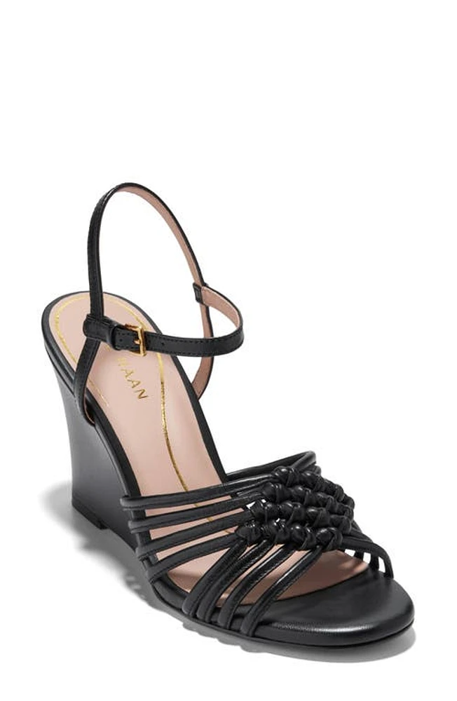 Cole Haan Jitney Knot Ankle Strap Wedge Sandal Black Ltr at Nordstrom,