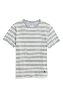 Brooks Brothers Stripe Linen & Cotton T-Shirt Gray/White at Nordstrom,