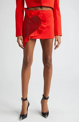 Area Crystal Heart Ruffle Miniskirt Scarlet at Nordstrom,