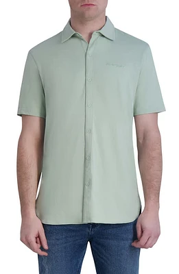 Karl Lagerfeld Paris Slim Fit Short Sleeve Cotton Knit Button-Up Shirt at Nordstrom,