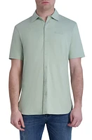 Karl Lagerfeld Paris Slim Fit Short Sleeve Cotton Knit Button-Up Shirt at Nordstrom,