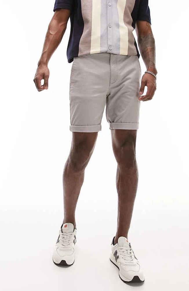 Topman Skinny Stretch Cotton Chino Shorts Grey at Nordstrom,