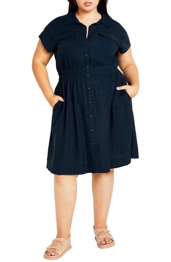 City Chic Antonella Shirtdress in Navy at Nordstrom