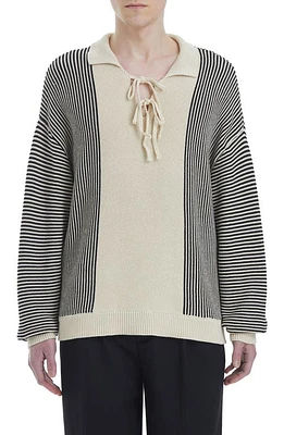 FOUND Oversize Stripe Johnny Collar Cotton Sweater Cream at Nordstrom,