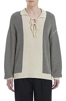 FOUND Oversize Stripe Johnny Collar Cotton Sweater Cream at Nordstrom,