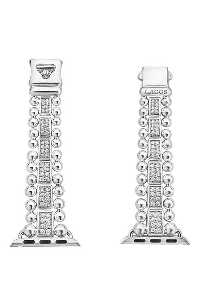 LAGOS Smart Caviar Sterling Silver & Diamond Apple Watch Watchband in Silver/Diamond at Nordstrom, Size 7 In