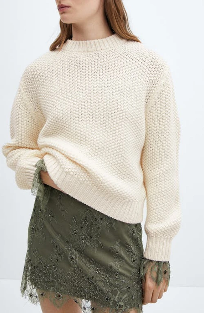 MANGO Cable Stitch Sweater Ecru at Nordstrom,