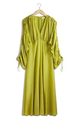 & Other Stories Aloise Ruched Long Sleeve Maxi Dress in Green Medium at Nordstrom, Size Large