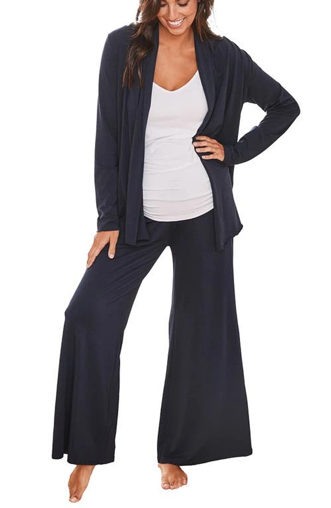 Angel Maternity Street to Home Maternity/Nursing Cardigan, Camisole & Pants Set Navy at Nordstrom,