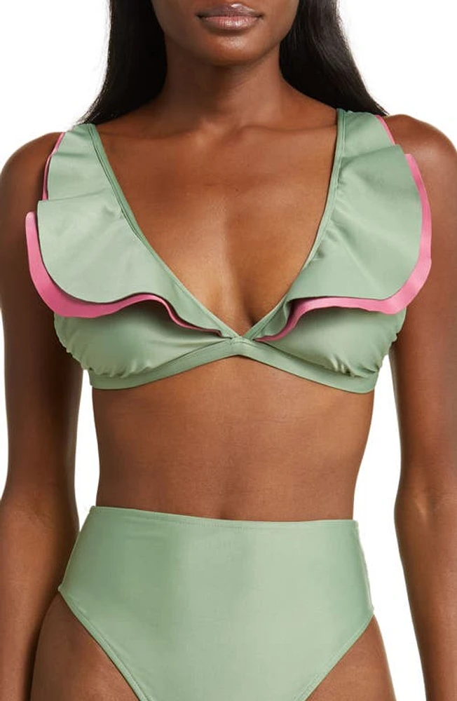 FARM Rio Ruffle Bikini Top Green at Nordstrom,