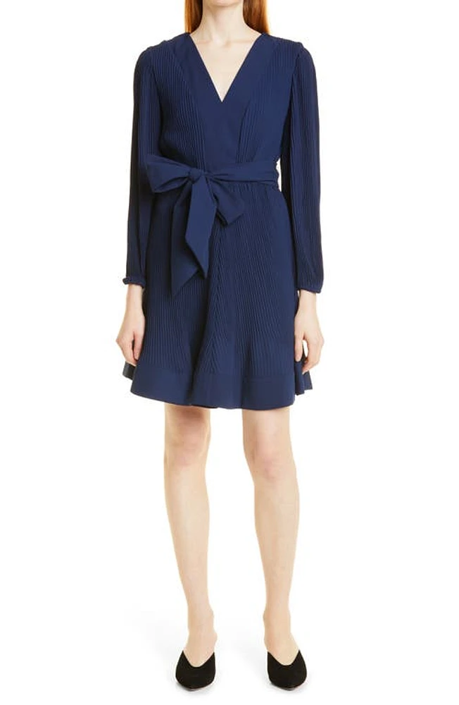 Milly Liv Long Sleeve Minidress Navy at Nordstrom,