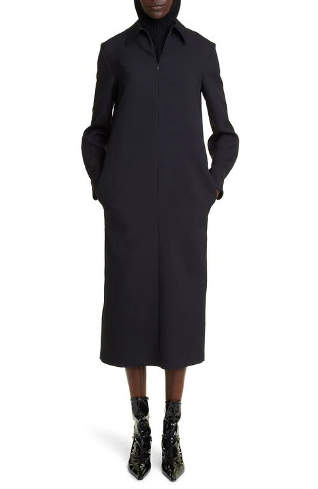 The Row Marble Long Sleeve Wool Blend Shirtdress in Black at Nordstrom, Size 4