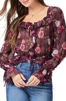 PAIGE Lanea Floral Ruffle Peplum Silk Top Black Cherry Multi at Nordstrom,