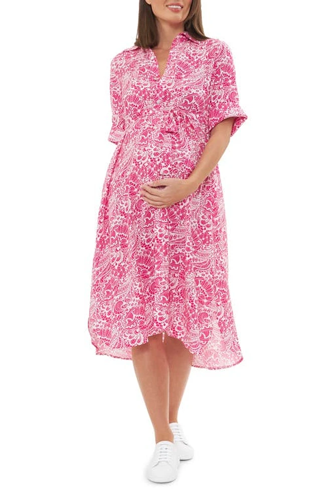 Ripe Maternity Janis Shirtdress Hot Pink /White at Nordstrom,