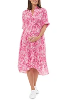 Ripe Maternity Janis Shirtdress Hot Pink /White at Nordstrom,