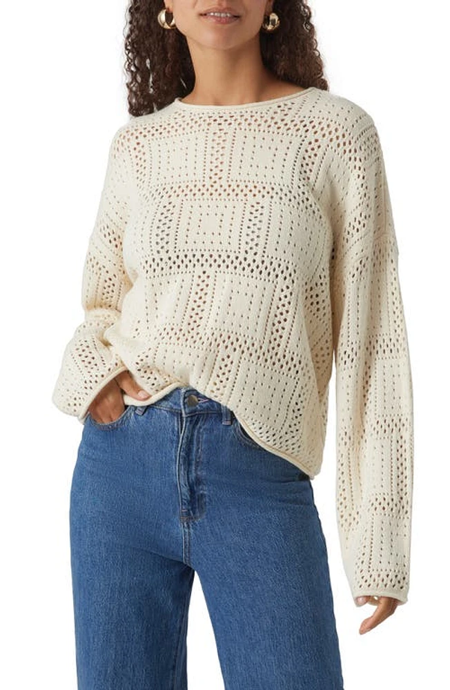 VERO MODA Open Stitch Cotton Blend Sweater Birch at Nordstrom,