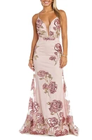 Morgan & Co. Floral Sequin Gown Pink at Nordstrom,