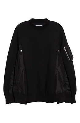 Sacai Sponge Mixed Media Sweatshirt Black/black at Nordstrom,