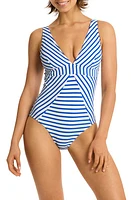 Sea Level Amalfi Panel Stripe One-Piece Swimsuit Blue at Nordstrom, Us