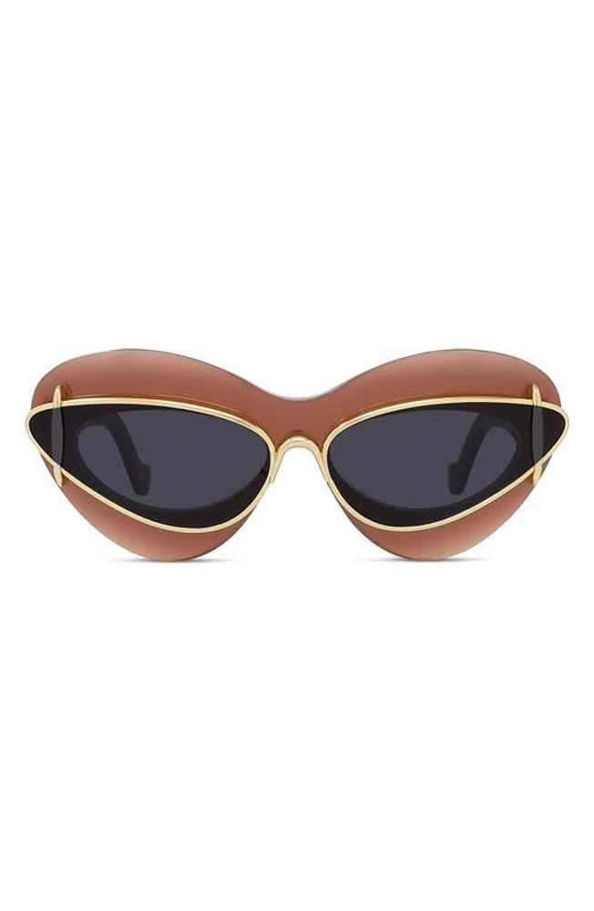 Loewe Double Frame 67mm Oversize Cat Eye Sunglasses in Milky Bordeaux /Smoke at Nordstrom