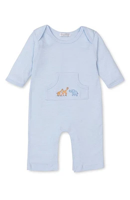 Kissy Stripe Embroidered Cotton Romper Light Blue at Nordstrom,