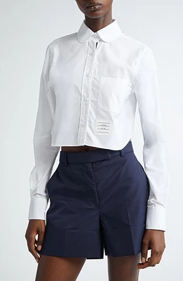 Thom Browne Crop Cotton Button-Up Shirt White at Nordstrom, Us