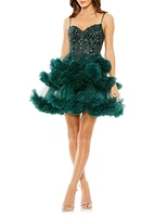 Mac Duggal Sequin & Bead Tiered Cocktail Minidress Hunter Green at Nordstrom,