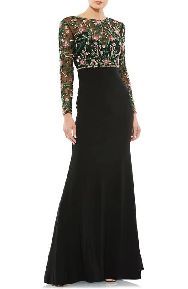 Mac Duggal Floral Embellished Gown Black Multi at Nordstrom,