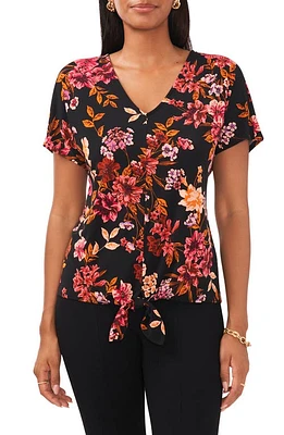 Chaus Floral Flutter Sleeve Blouse Black/Pink/Gold at Nordstrom,