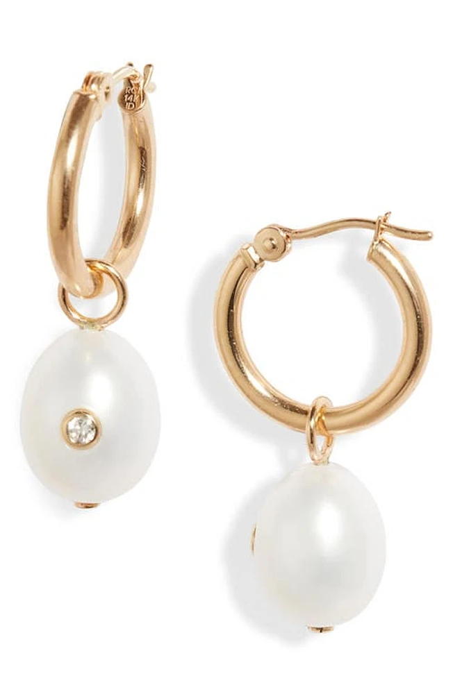 Poppy Finch Diamond & Freshwater Pearl Drop Hoop Earrings in 14Kyg at Nordstrom