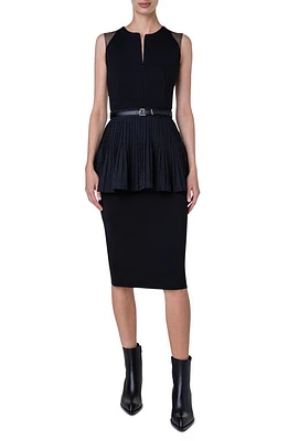 Akris Belted Peplum Sheath Dress Black at Nordstrom,