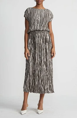 Lafayette 148 New York Metallic Foil Plissé Midi Dress Pewter at Nordstrom,