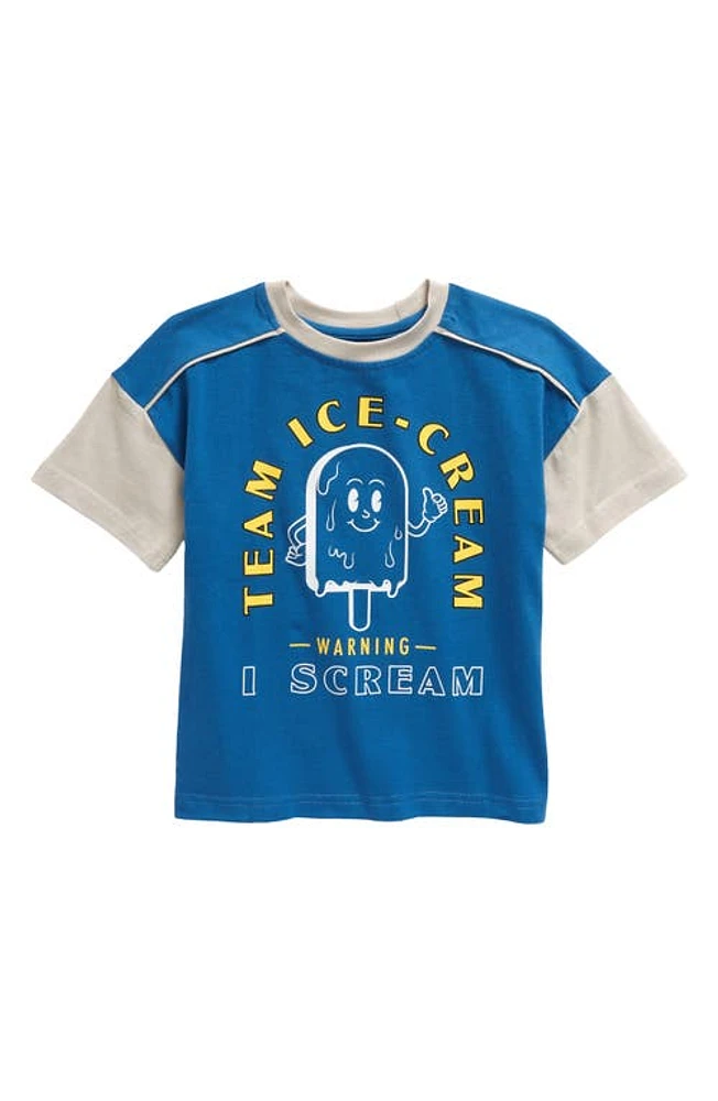 TINY TRIBE Kids' Team Ice Cream Colorblock Cotton Graphic T-Shirt Electric Blue at Nordstrom,