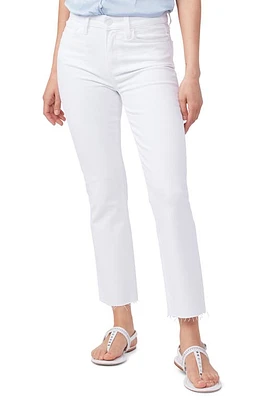 PAIGE Cindy Raw Hem High Waist Straight Leg Jeans Crisp White at Nordstrom,