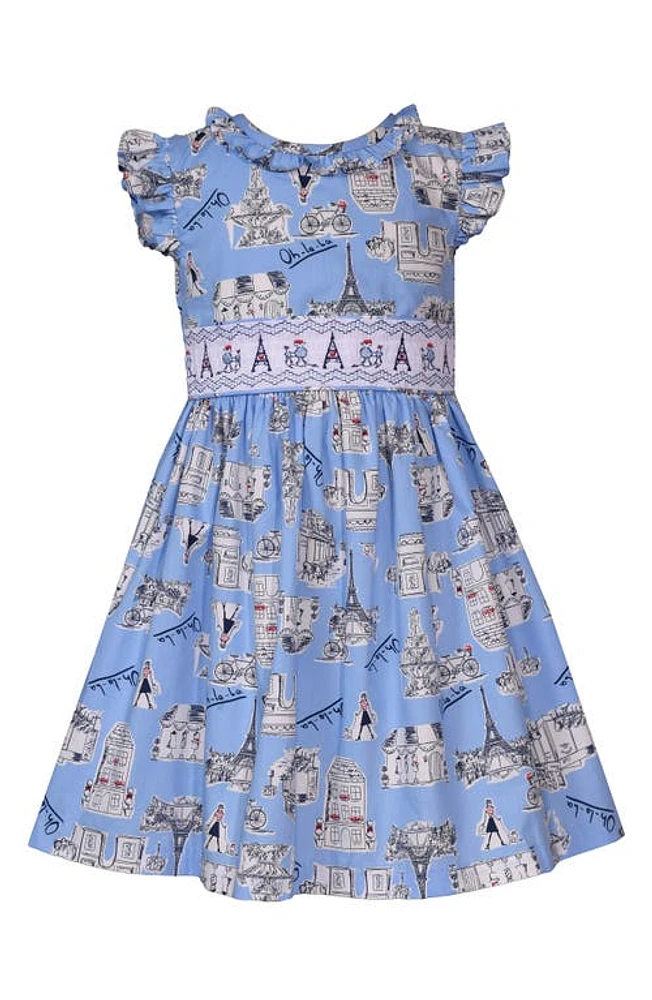 Iris & Ivy Kids' Parisian Conversational Cotton Graphic Dress Blue at Nordstrom,