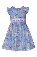 Iris & Ivy Kids' Parisian Conversational Cotton Graphic Dress Blue at Nordstrom,