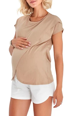 Accouchée Crossover Short Sleeve Cotton Maternity/Nursing Top in Beige at Nordstrom