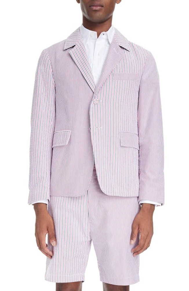 Thom Browne Unconstructed Stripe Cotton Blazer Pink Blue White at Nordstrom,