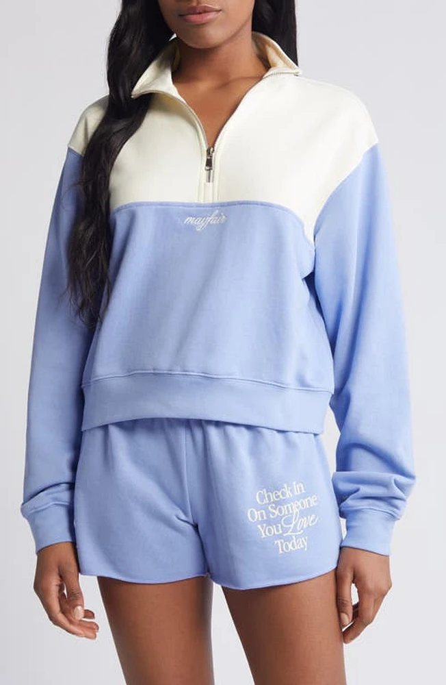 THE MAYFAIR GROUP Check Half Zip Sweatshirt Cream/Periwinkle at Nordstrom,