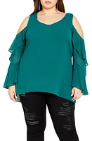 City Chic Cold Shoulder High-Low Top in Alpine at Nordstrom, Size Xl