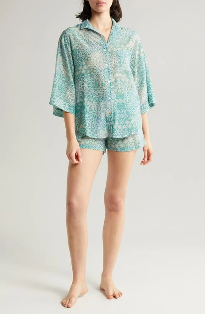 Papinelle Amira Cotton & Silk Short Pajamas Crystal Blue at Nordstrom,