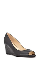 Nine West Cape Peep Toe Wedge Black Leather at Nordstrom,