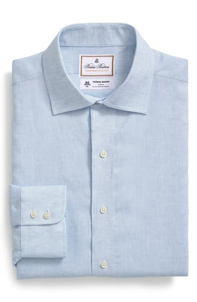 Brooks Brothers x Thomas Mason Slub Linen Dress Shirt Solid Light Blue at Nordstrom,