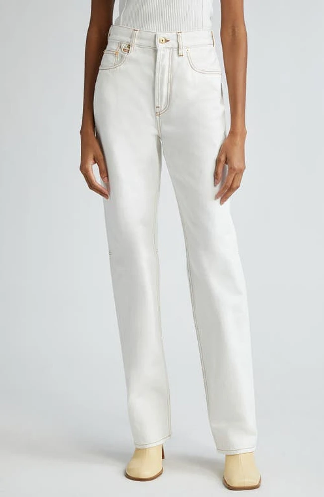 Jacquemus Le de-Nîmes Droit High Waist Straight Leg Jeans Off-White/Tabac at Nordstrom,