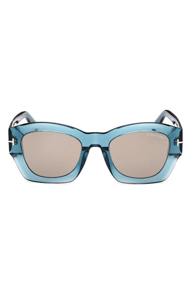 TOM FORD Guilliana 52mm Geometric Sunglasses in Shiny Aqua /Roviex Mirror at Nordstrom