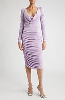 ALIETTE Ruched Long Sleeve Cowl Neck Midi Dress Lilac at Nordstrom,