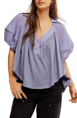 Free People Sunray Mixed Media Cotton Jersey Babydoll Top at Nordstrom,