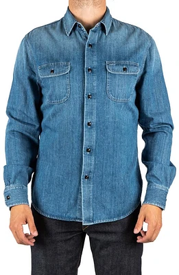 HIROSHI KATO The Brace Loose Weave Denim Button-Up Shirt Dee at Nordstrom,